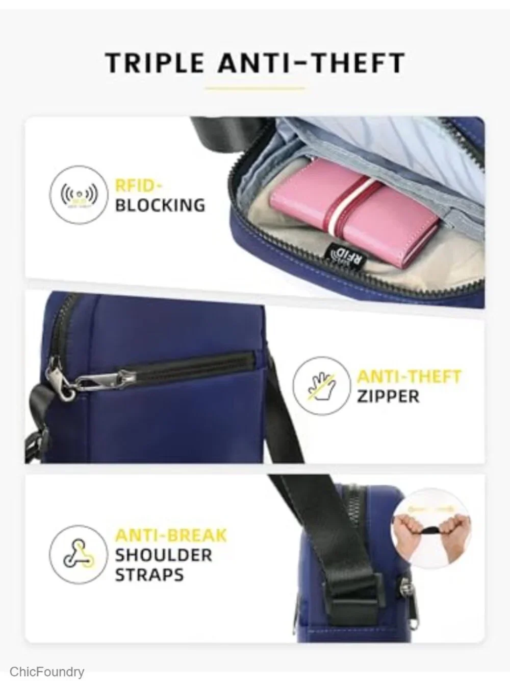 RFID Anti-Theft Crossbody Bag with Slash Resistant Strap for Travel